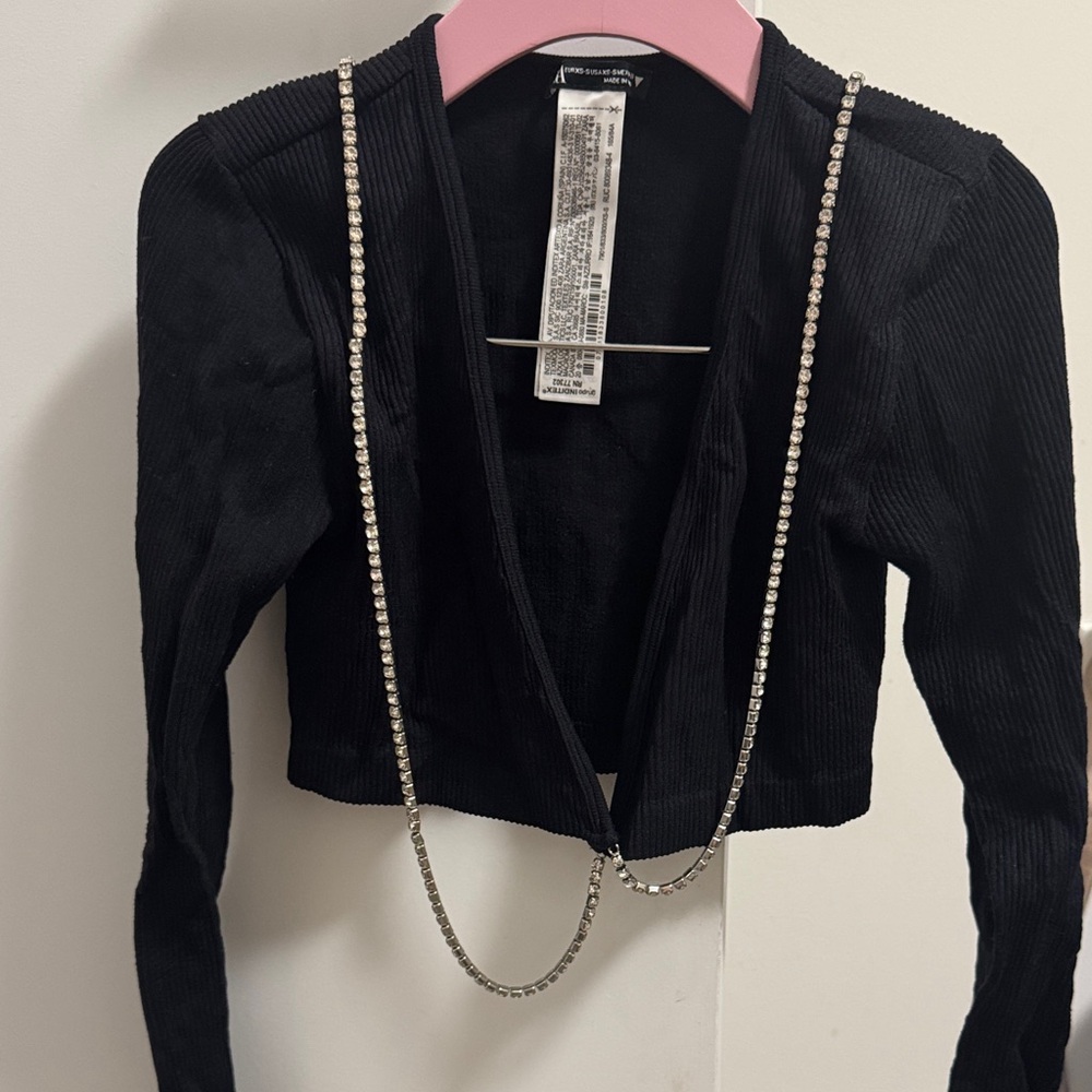 Zara Black Ribbed Top with Silver Chain Detail